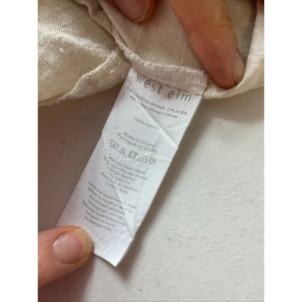West Elm Tan Natural 100% European Flax Linen Queen Duvet Cover Excellent